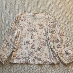 Maurices Beige Floral Blouse with Lace Accents